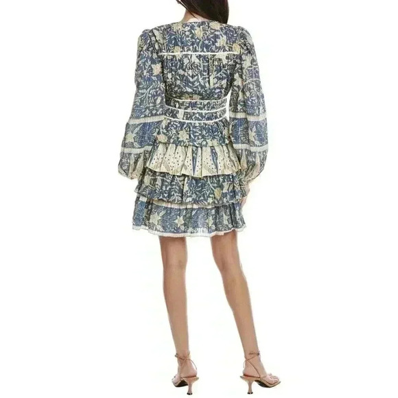 Ulla Johnson Dress Nina Floral Print Mini Ruffle Tiered Corset Tie 6 Blue NWT - Picture 4 of 8